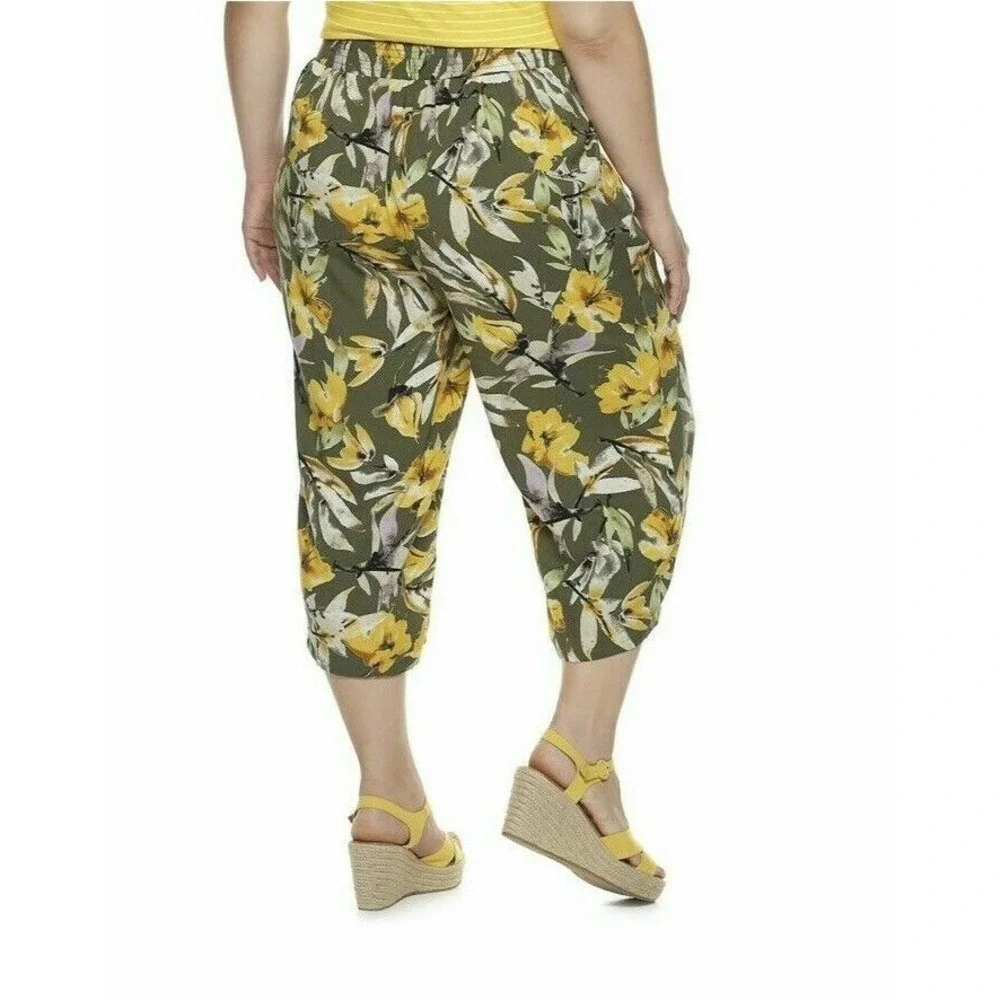 EVRI Women Midrise Wide Leg‎ Cropped Soft Pants Pull-On Floral Plus Sz 16W